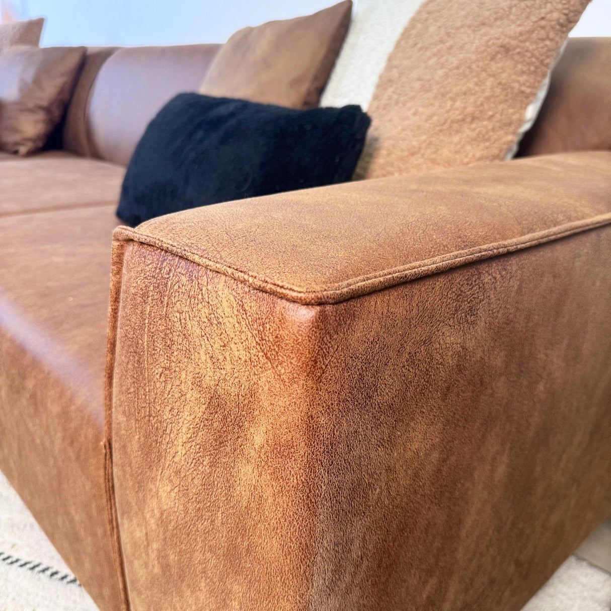 Davidson Microfiber Cognac Corner Sofa with Compact Lounge - Left 