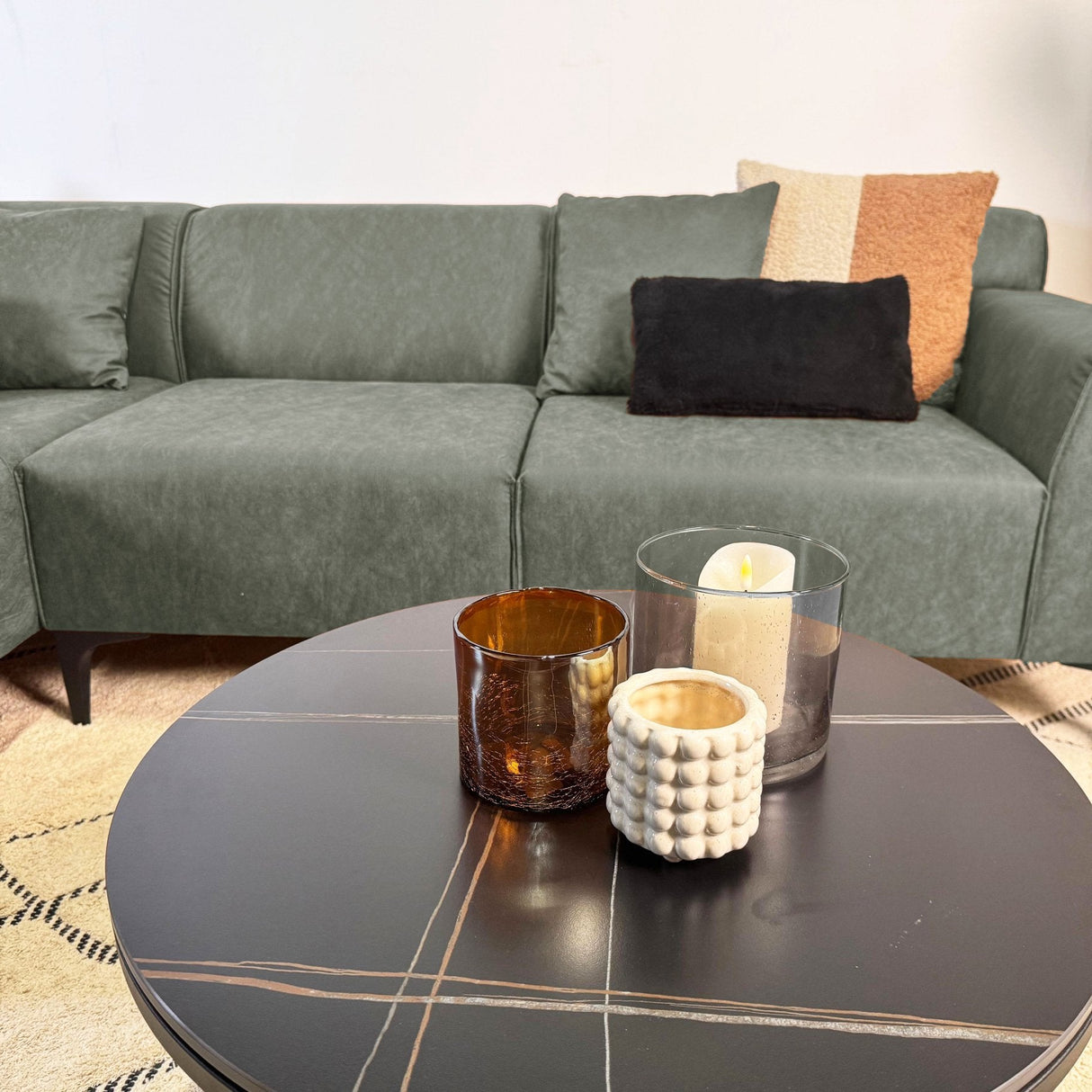 Davidson Microfiber Corner Sofa Green with Compact Lounge - Left 