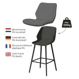 Beau Industrial Bar Stool Black Faux Leather - 67 cm Seat Height - Without Armrests