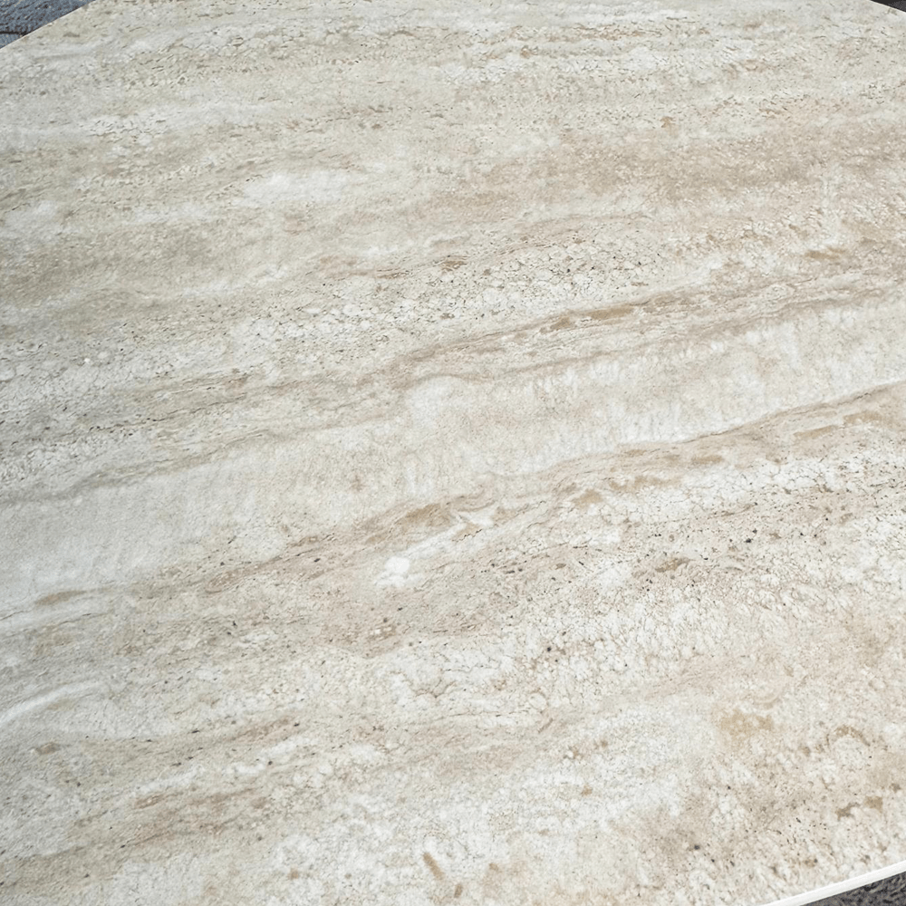 Coffee table set of 2 Jimi travertine top with walnut base 