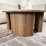 Coffee table set of 2 Jimi travertine top with walnut base 