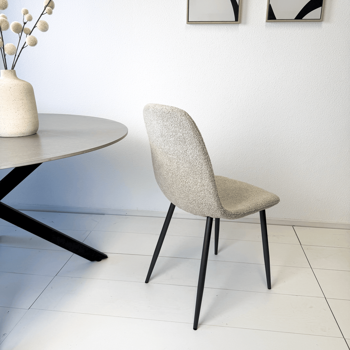 Set of 4 Scandinavian Dining Chairs Latte Bouclé Fabric Swift - Without Armrests 