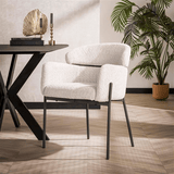 Dining chair Lola bouclé fabric cream white with round back and arm 