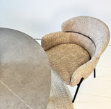 Dining chair Lola boucle fabric beige with round back and arm 