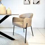 Dining chair Lola boucle fabric beige with round back and arm 