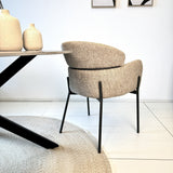 Dining chair Lola boucle fabric beige with round back and arm 
