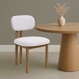 Japandi Dining Chair Miyo Bouclé Ivory - Oak Look Frame 