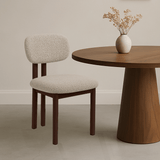 Japandi Dining Chair Miyo Bouclé Sand Color - Walnut Look Frame 