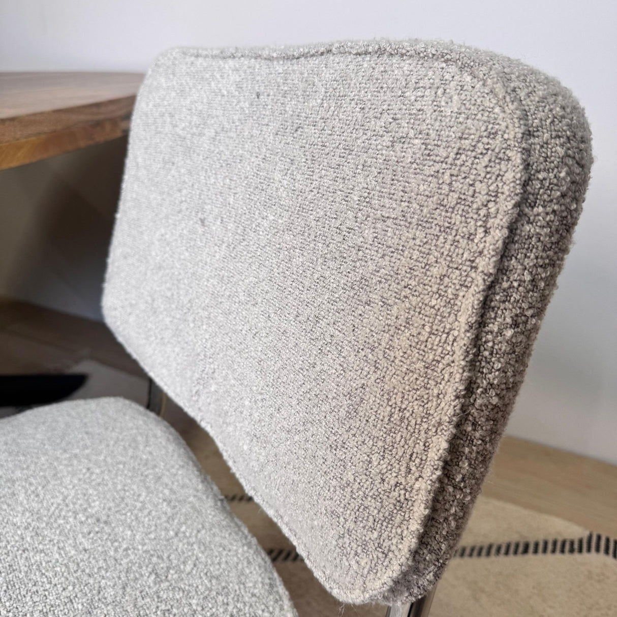 Modern Dining Chair Green Boucle Fabric Sway - Chrome Frame - Without Armrests 