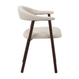 Japandi Dining Chair Ivory Bouclé Suki - Walnut Frame - With Armrests 