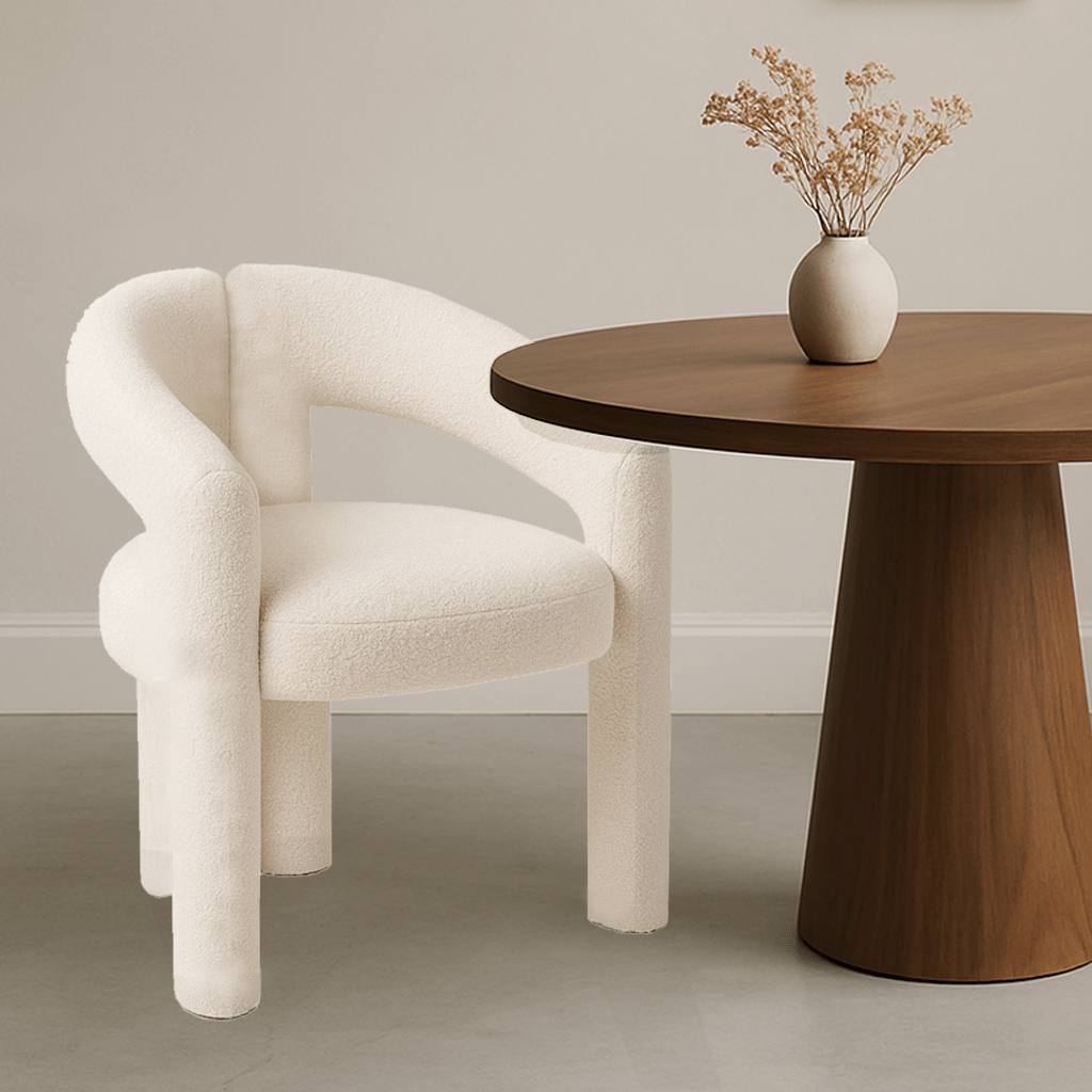 Design Dining Chair Ivory Bouclé Maro - Fully Upholstered 