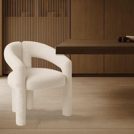 Design Dining Chair Ivory Bouclé Maro - Fully Upholstered 