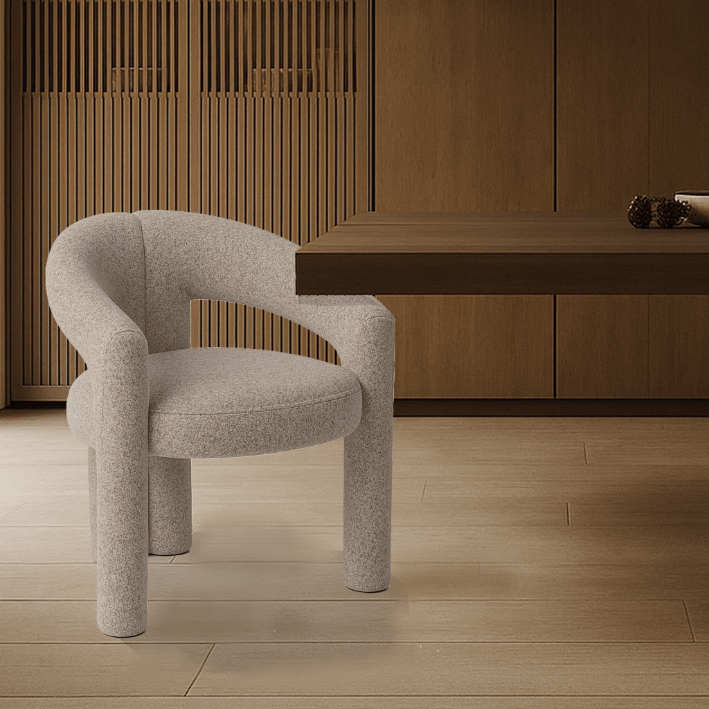 Design Dining Chair Sand Color Bouclé Maro - Fully Upholstered 