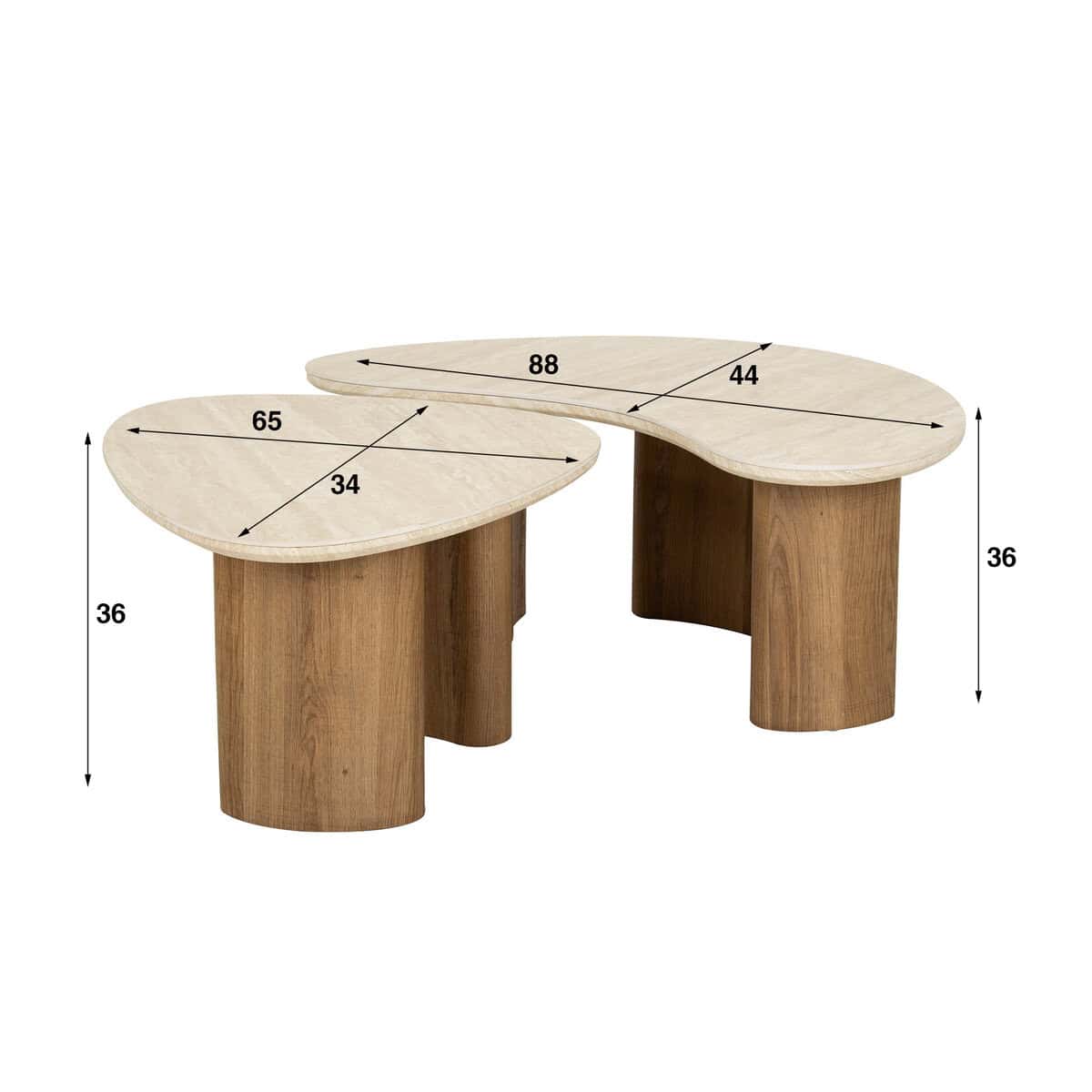 Coffee table set of 2 Jimi travertine top with walnut base 