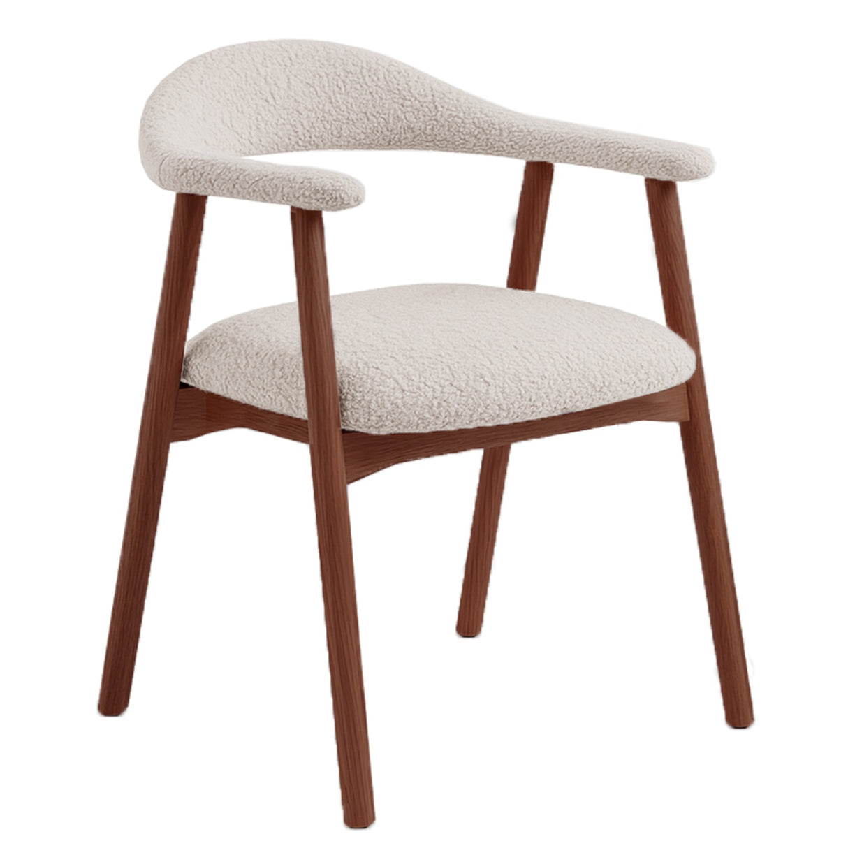 Japandi Dining Chair Ivory Bouclé Suki - Walnut Frame - With Armrests 
