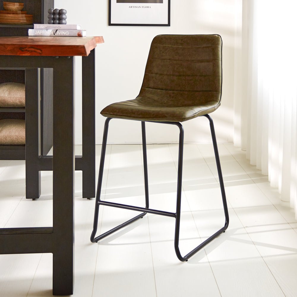 Mark Industrial Bar Stool Faux Leather Green 65 cm