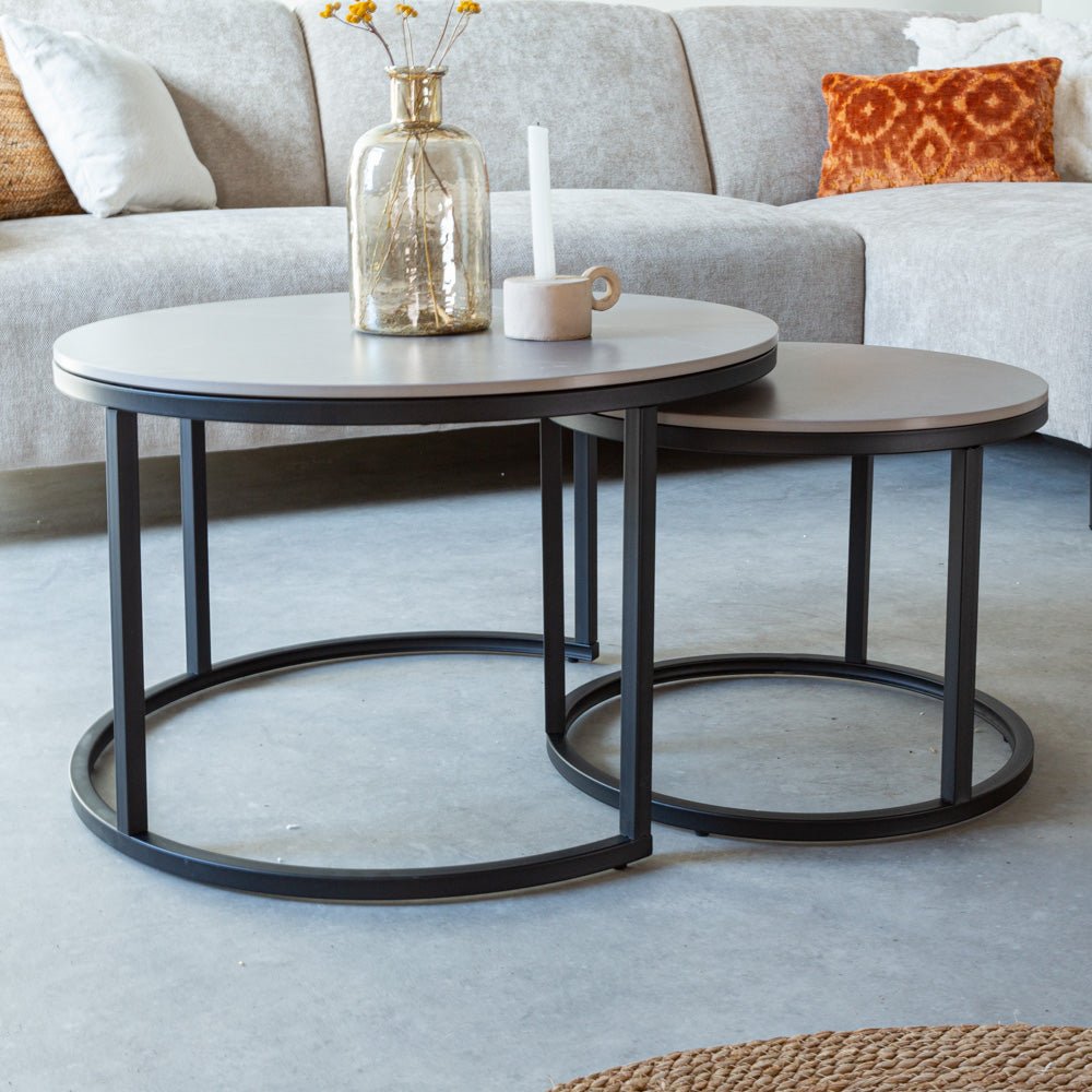 Coffee table set of 2 Trevor Marble White round