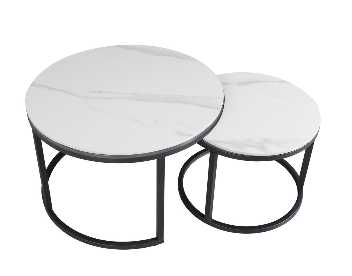 Coffee table set of 2 Trevor Marble White round