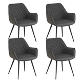 Industrial Dining Chair Anthracite Cara Faux Leather - Checked Pattern - With Armrest
