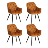 Chic Dining Chair Velvet Ochre Yellow Fabric Audrey - With Armrests