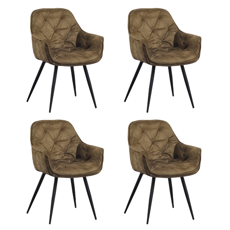 Chic Dining Chair Velvet Green Fabric Audrey - With Armrests