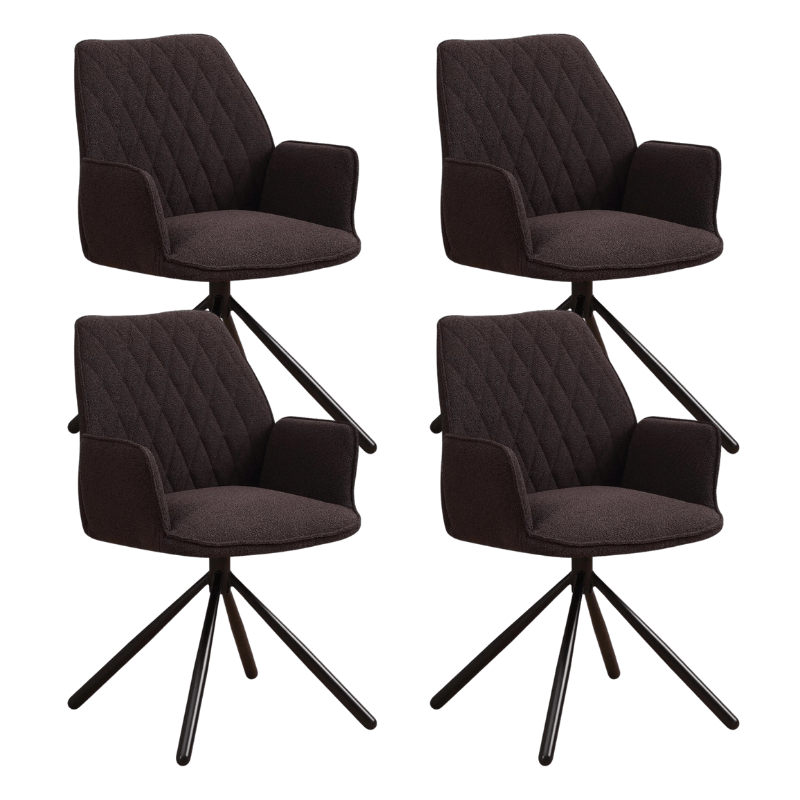 Swivel Dining Chair Novan Brown Bouclé - 180° Swivel