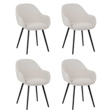 Set of 4 Modern Dining Chairs Remy Ribbed Fabric Cream - With Armrests 