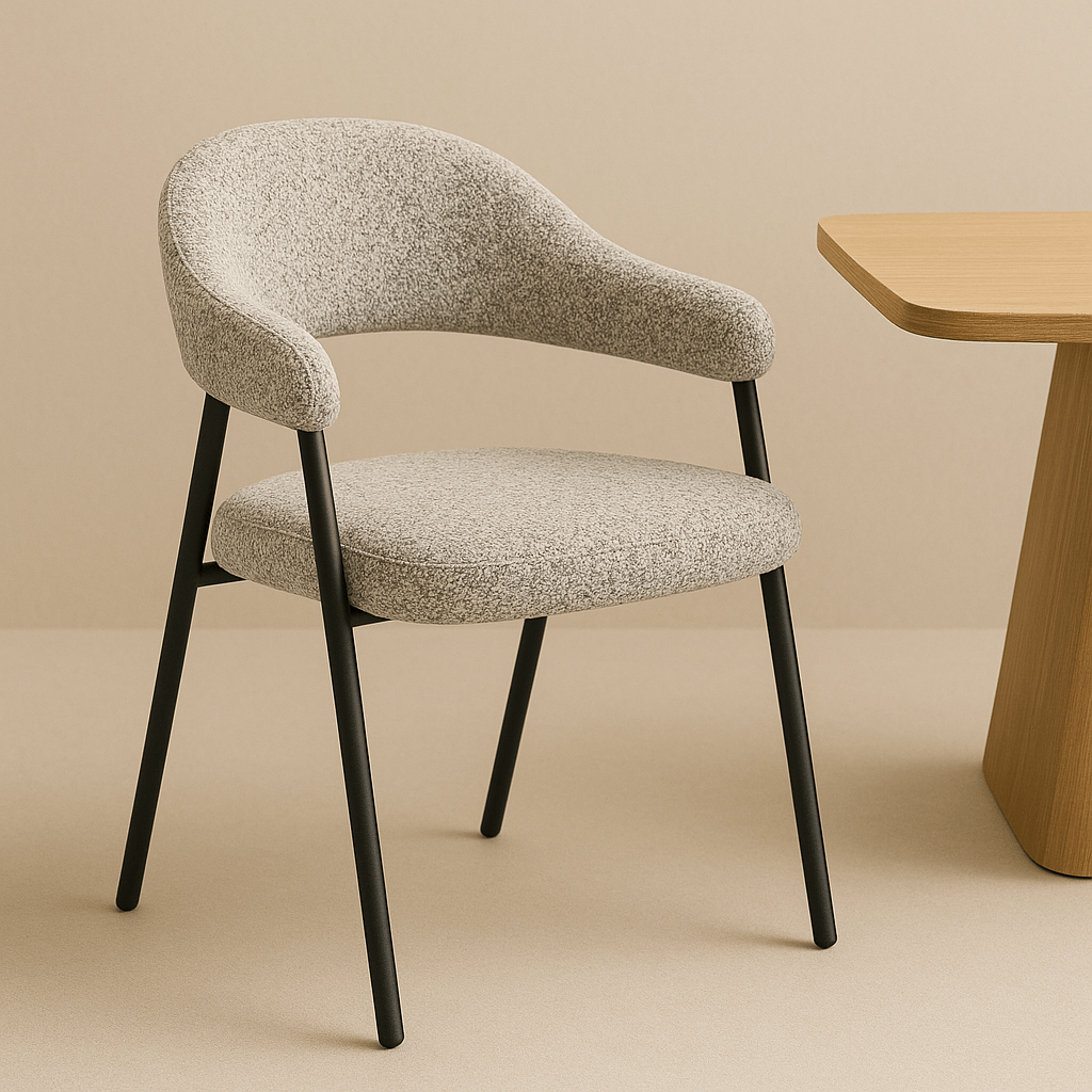 Complete Set: Lea Dining Table Travertine + 4x Lisa Bouclé Chairs Grey 