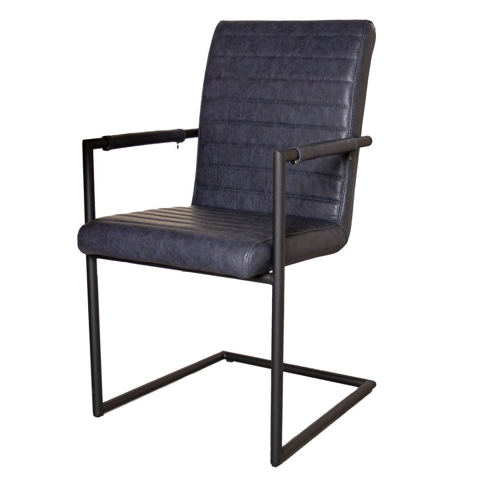 Bras Industrial Dining Chair Blue with Armrests