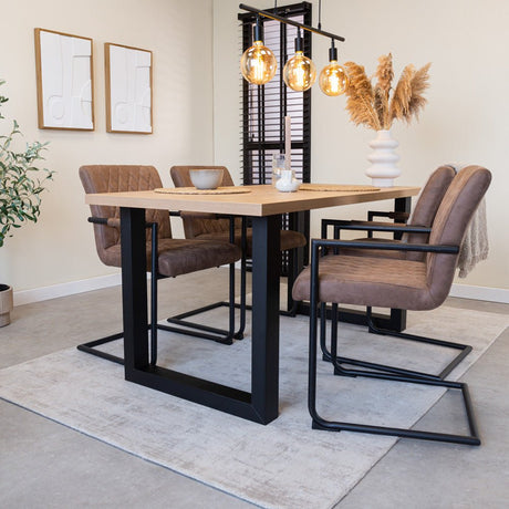 Dining Table Lenzo Rustic Oak - Black U-Leg