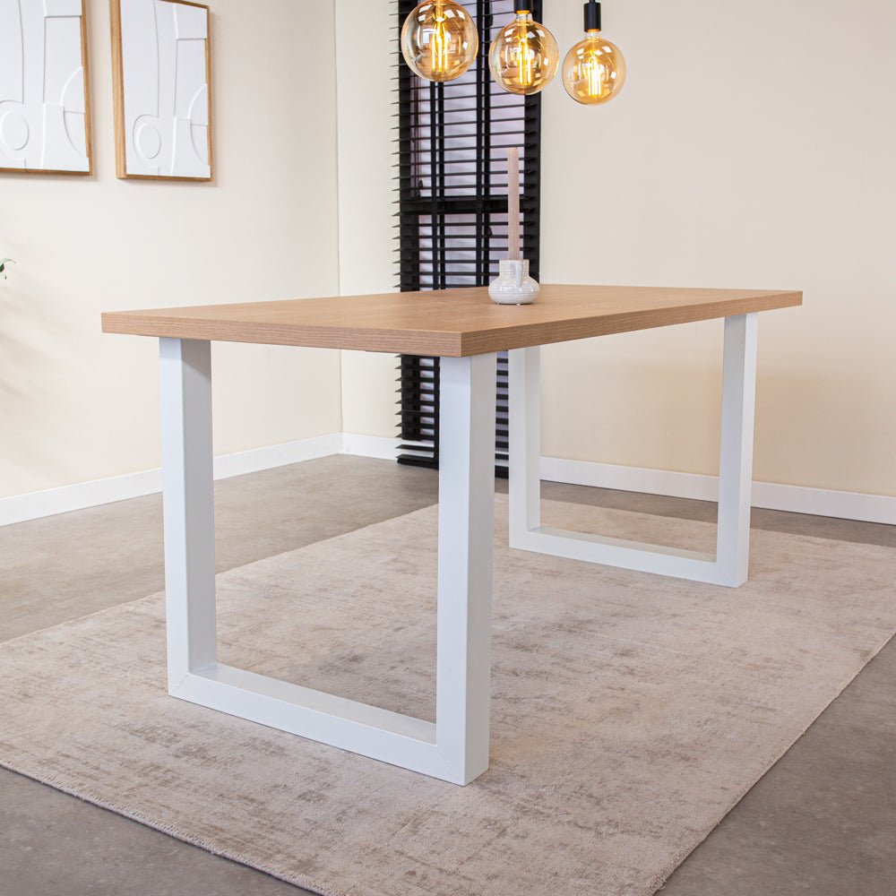 Dining table Lenzo Rustic oak u-leg white