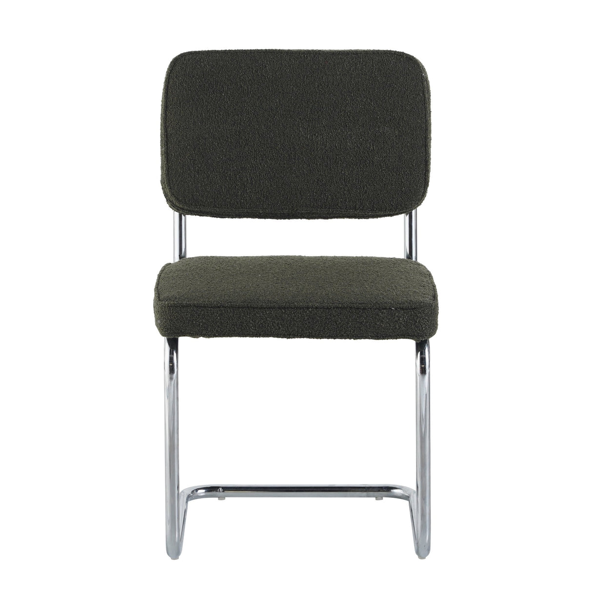 Modern Dining Chair Green Boucle Fabric Sway - Chrome Frame - Without Armrests 