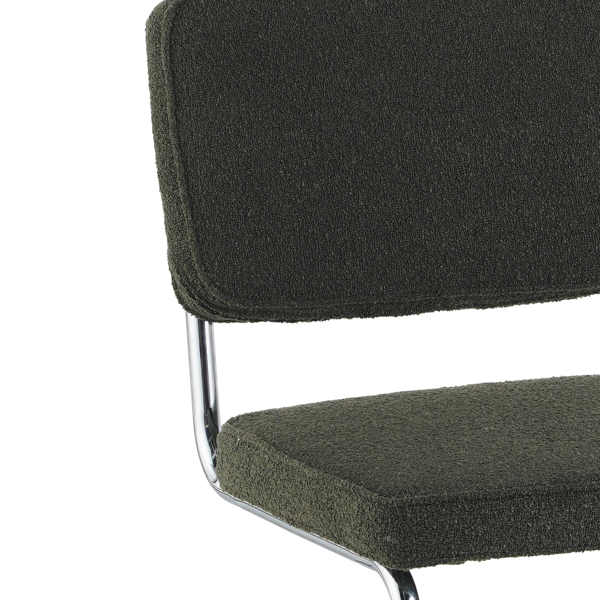 Modern Dining Chair Green Boucle Fabric Sway - Chrome Frame - Without Armrests 