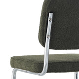 Modern Dining Chair Green Boucle Fabric Sway - Chrome Frame - Without Armrests 