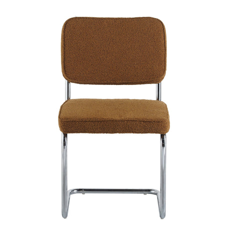 Modern Dining Chair Green Boucle Fabric Sway - Chrome Frame - Without Armrests 