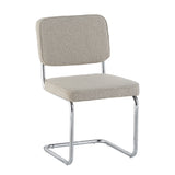 Modern Dining Chair Sand Color Bouclé Fabric Sway - Chrome Frame - Without Armrests 