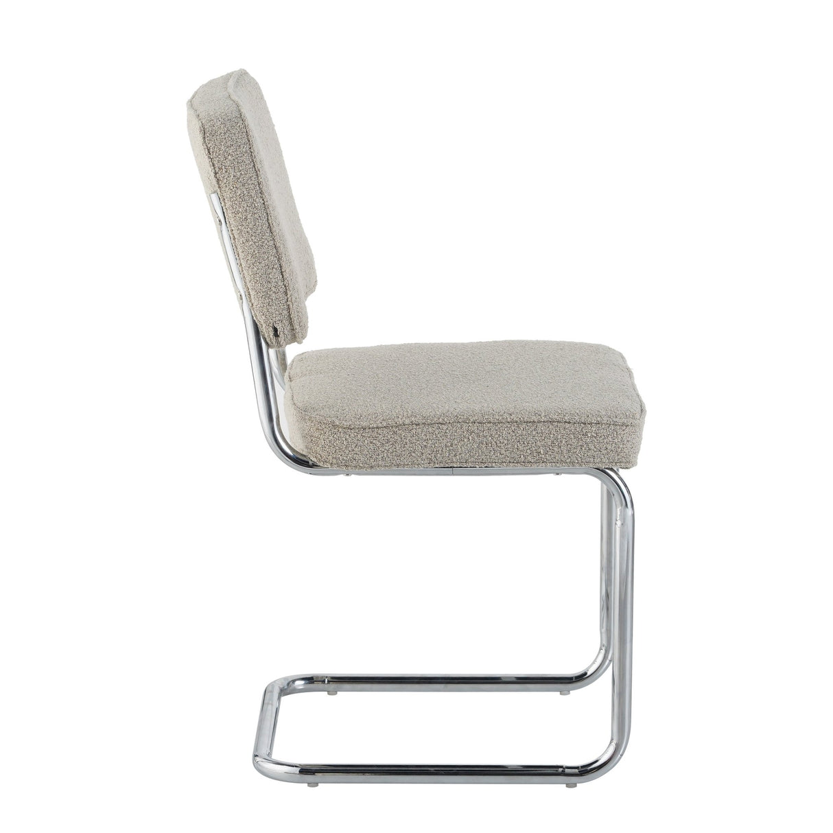 Modern Dining Chair Sand Color Bouclé Fabric Sway - Chrome Frame - Without Armrests 