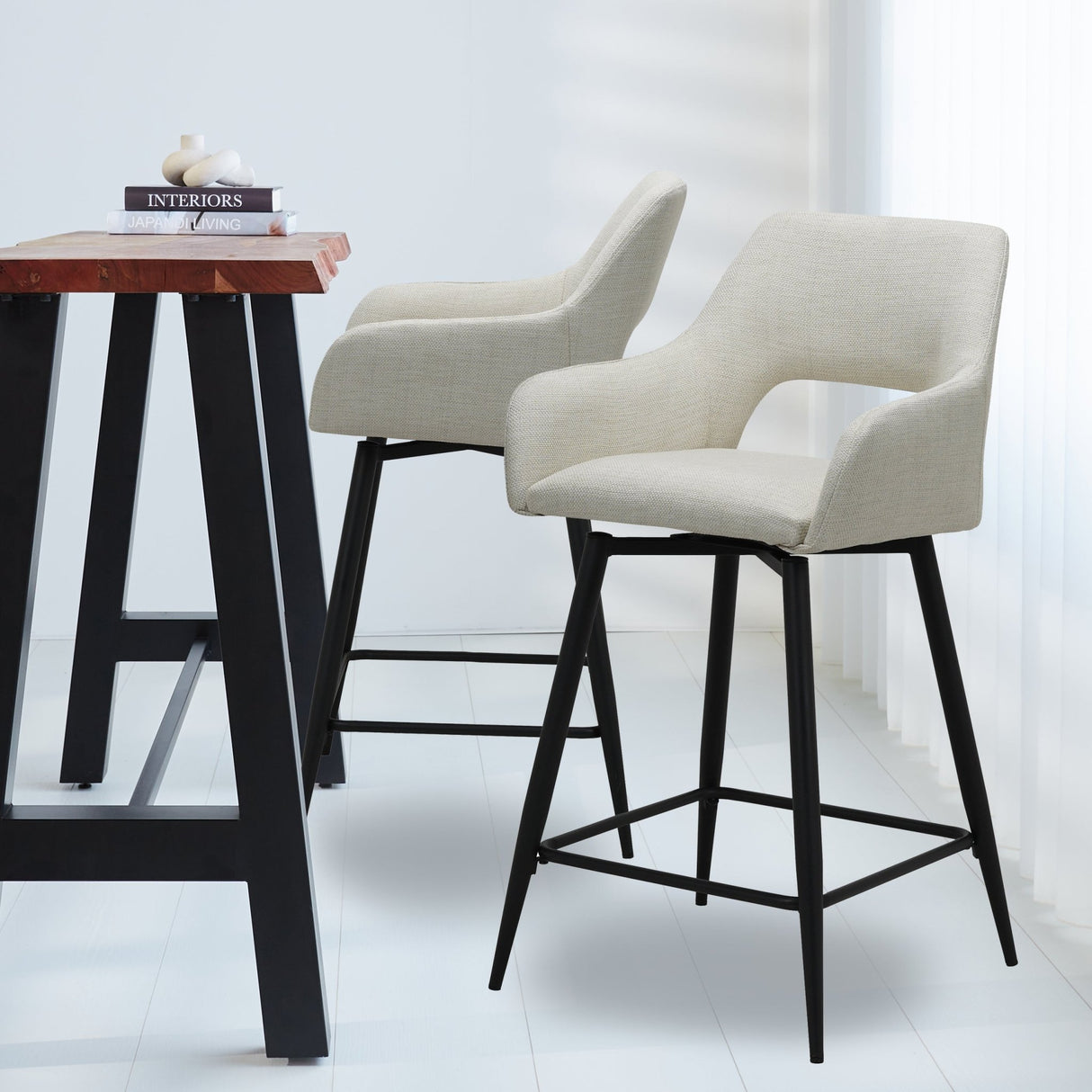 Skye Swivel Bar Stool with Armrests Cream