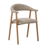 Japandi Dining Chair Sand Color Bouclé Suki - Oak Look Frame - With Armrest 