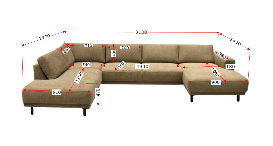 Modern U-Shape Corner Sofa Right Beige Fabric Aniko 310x197x78 cm 