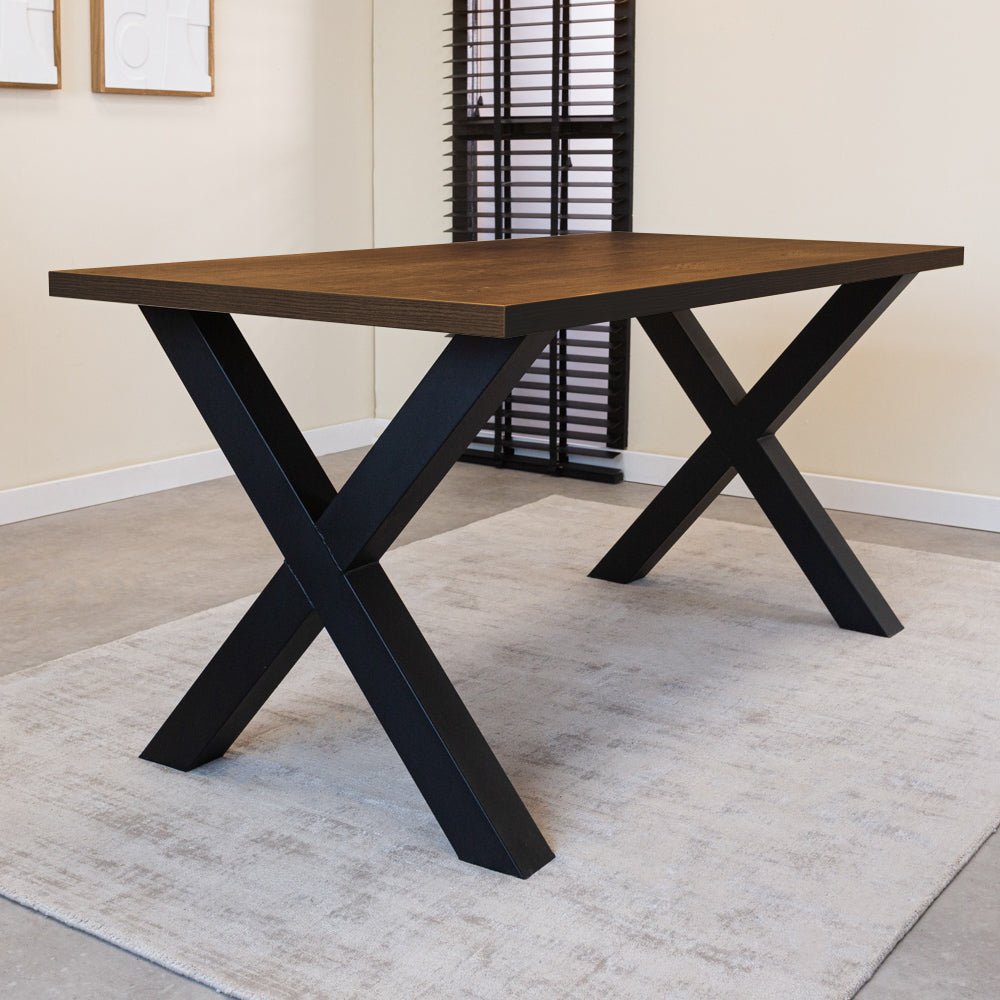 Dining table Lenzo Walnut x-leg black