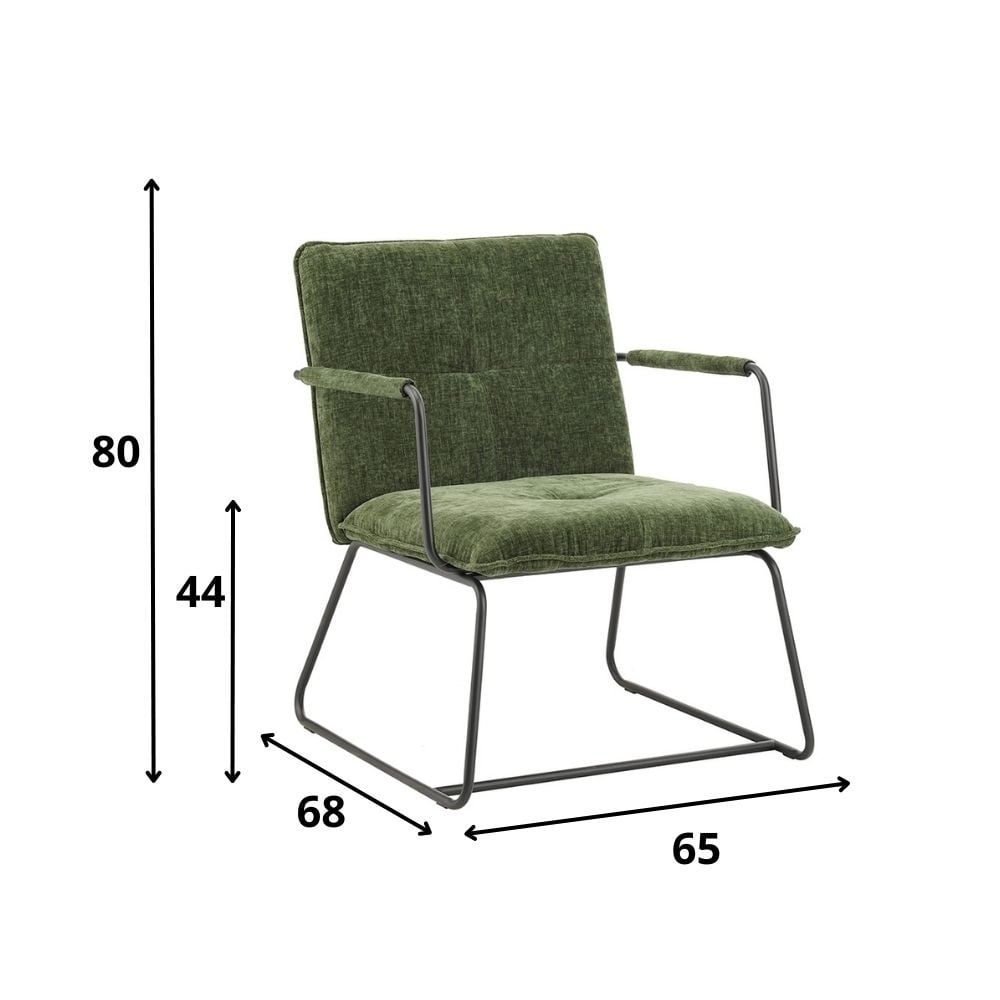 Fauteuil Hailey Chenille Dimehouse Donkergroen LxBxH 66x64x37 Stof Witfoto maatindicatie