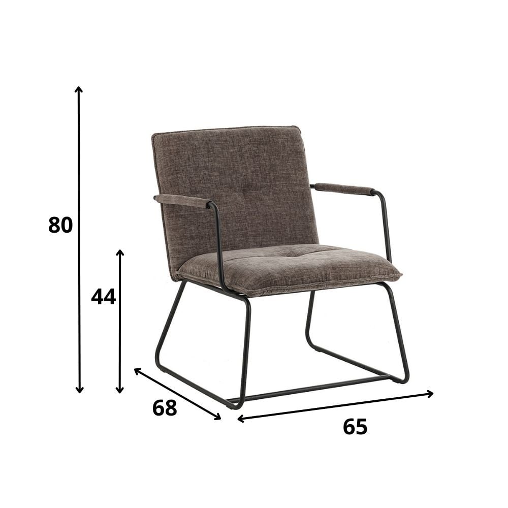 Fauteuil Hailey Chenille Dimehouse Grijs LxBxH 66x64x37 Stof Witfoto maatindicatie