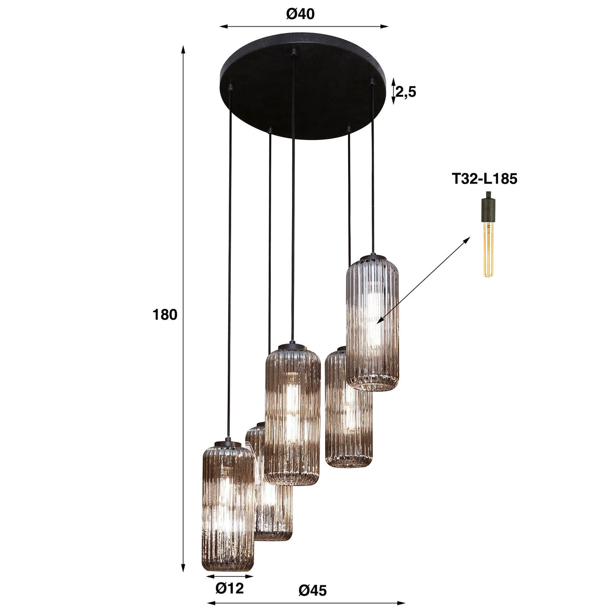 Hanglamp Beate DH Interior Zwart LxBxH 48x48x43 Metaal Witfoto maatindicatie