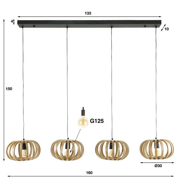 Hanglamp Susanne DH Interior Mango LxBxH 146x41x30 Mangohout Witfoto maatindicatie