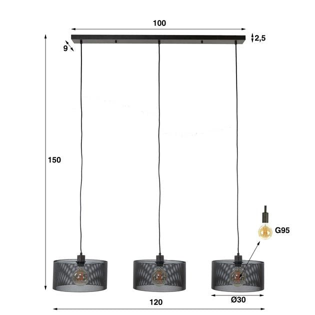 Hanglamp Jeff DH Interior Zwart LxBxH 103x39x19 Metaal Witfoto maatindicatie