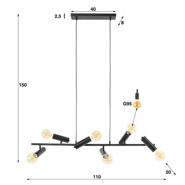 Hanglamp Johannes DH Interior Charcoal Metaal Witfoto maatindicatie