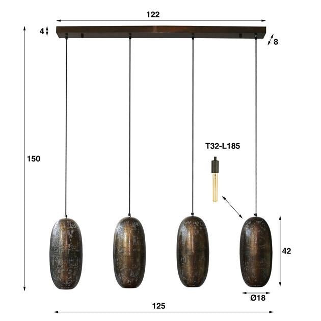 Hanglamp Rama DH Interior Brons LxBxH 125x51x22 Brons Witfoto maatindicatie