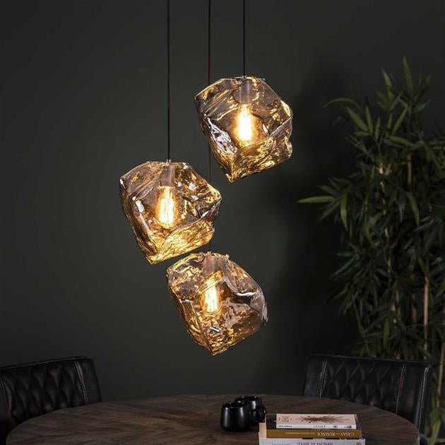 Hanglamp Rocks DH Interior Chromed LxBxH 91x41x37 Glas Sfeerfoto schuin vooraanzicht