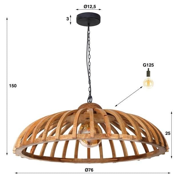 Hanglamp Wes DH Interior Mango LxBxH 89x88x31 Mangohout Witfoto maatindicatie